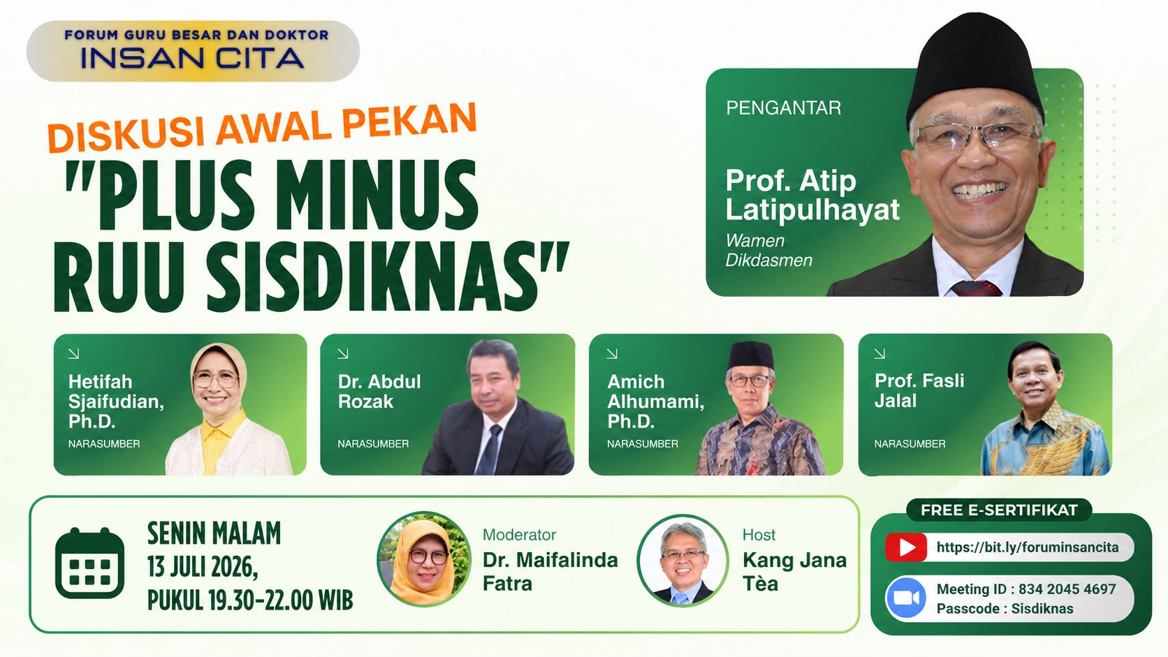 Forum Guru Besar dan Doktor INSAN CITA Gelar Diskusi Nasional Bahas Plus Minus RUU Sisdiknas, Hadirkan Wamen Dikdasmen dan Pakar Pendidikan