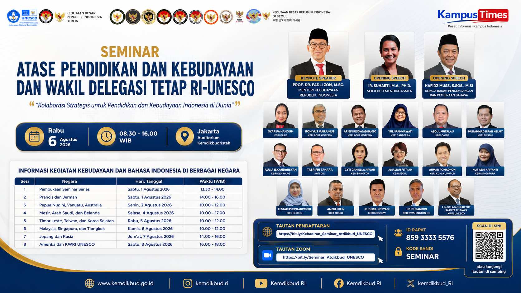 Seminar Atase Pendidikan RI–UNESCO 2026 Dibuka! Kupas Diplomasi Bahasa dan Kebudayaan Indonesia di Berbagai Negara