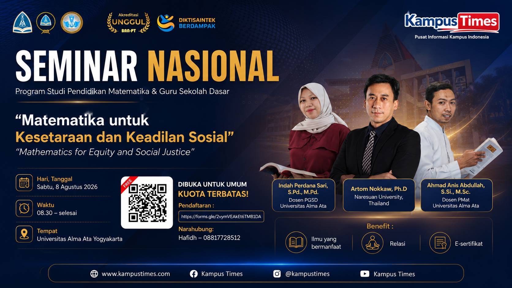 Seminar Nasional 2026 Bahas Matematika untuk Kesetaraan dan Keadilan Sosial, Hadirkan Narasumber Internasional
