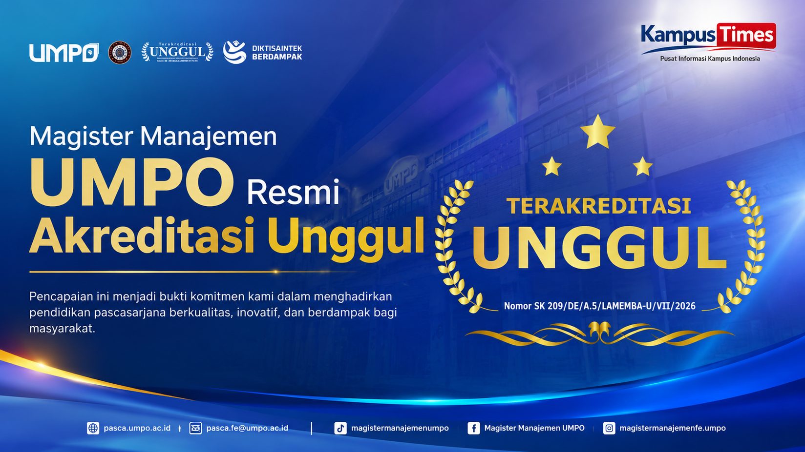 Magister Manajemen UMPO Raih Akreditasi Unggul, Perkuat Mutu Pendidikan Pascasarjana
