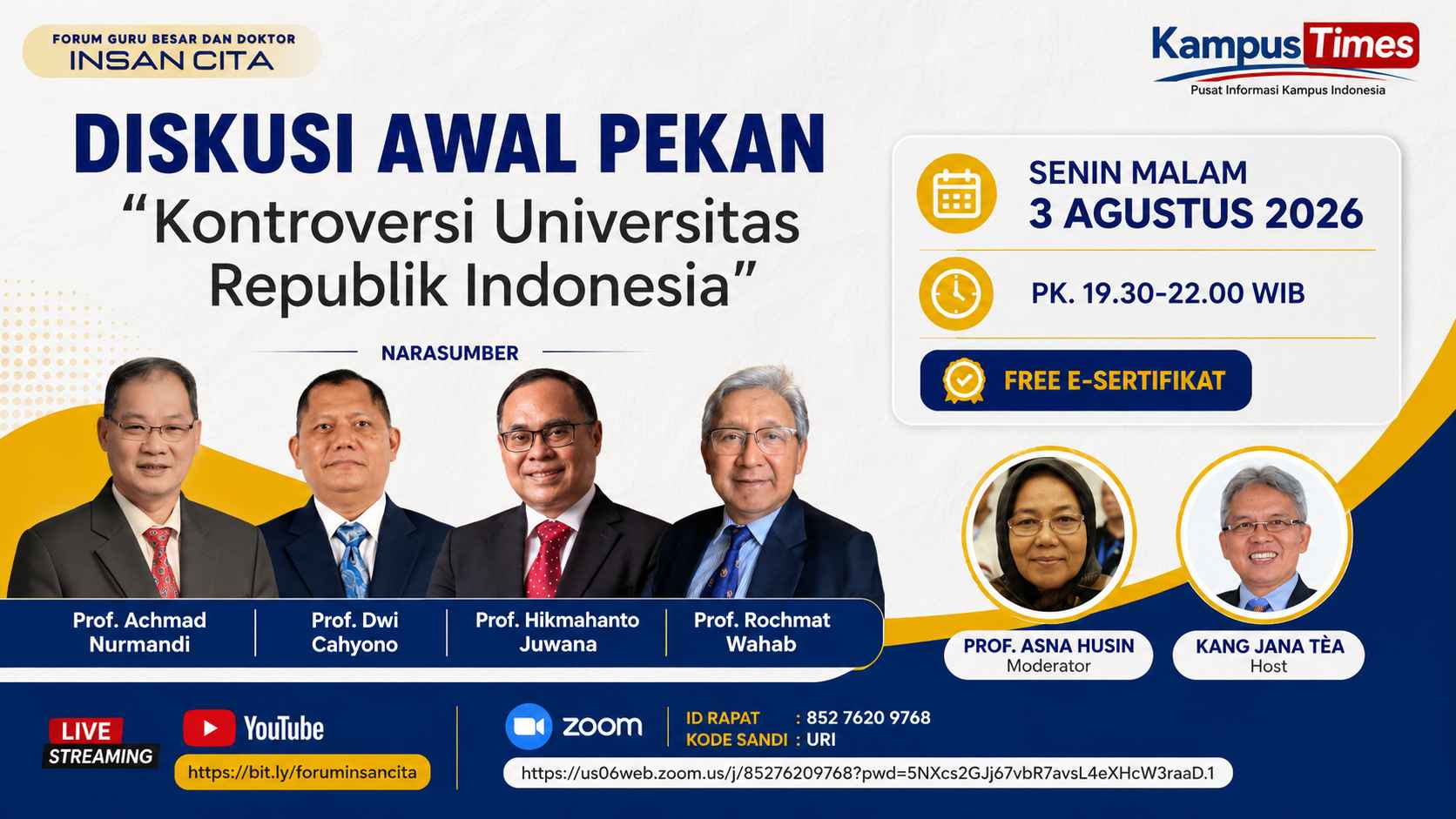 Forum Guru Besar dan Doktor Insan Cita Gelar Diskusi Bahas Kontroversi Universitas Republik Indonesia
