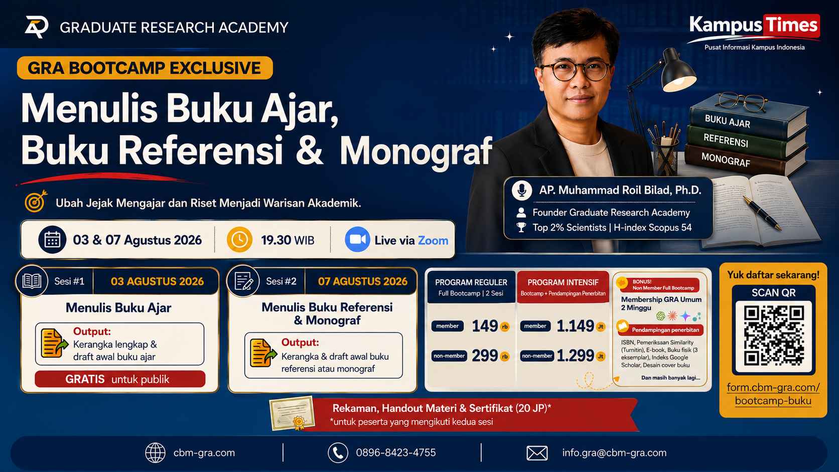 GRA Bootcamp Exclusive Hadirkan Pelatihan Menulis Buku Ajar, Buku Referensi, dan Monograf, Sesi Pertama Gratis untuk Umum