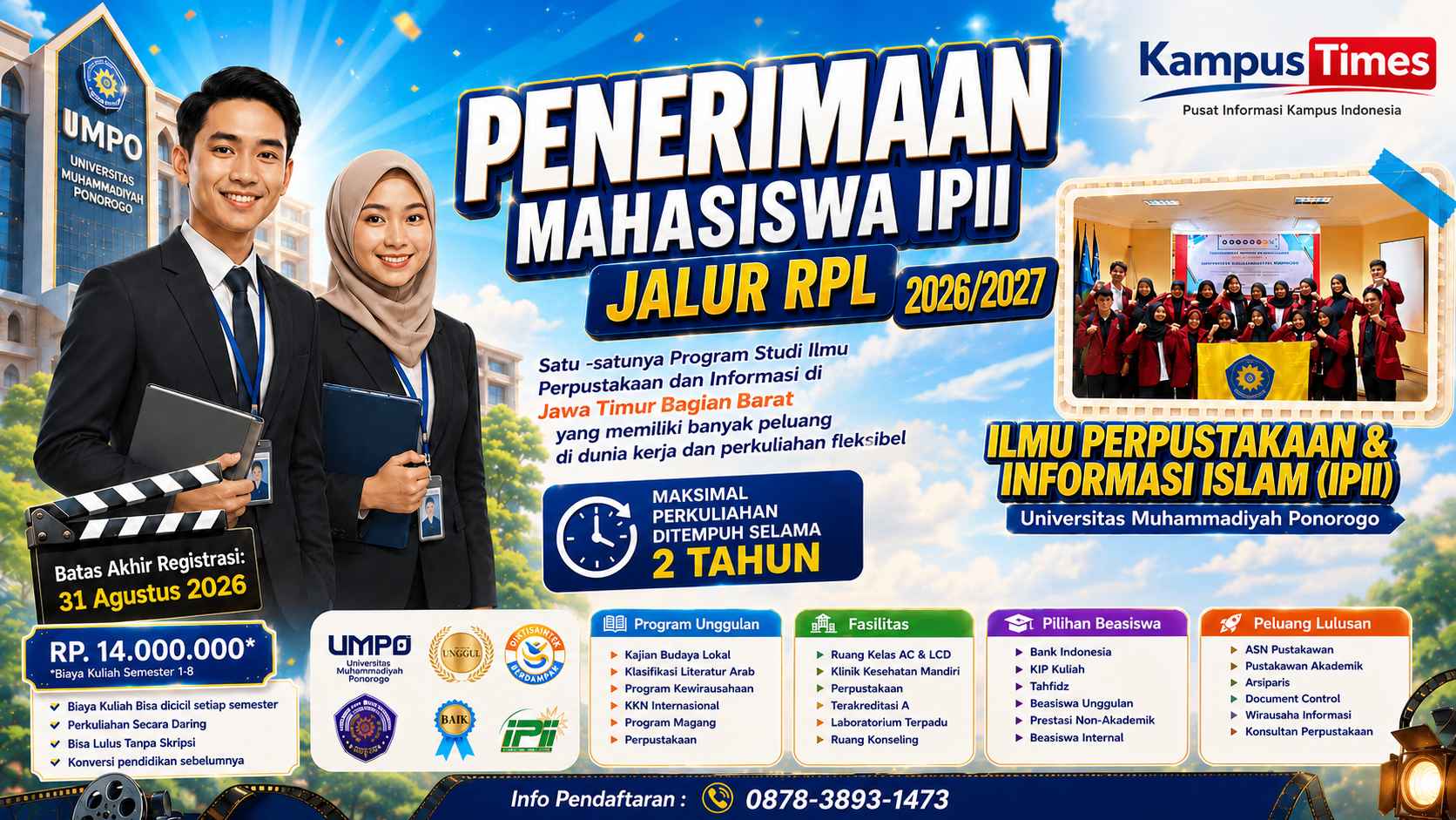 Pendaftaran Mahasiswa Baru IPII Jalur RPL UMPO 2026/2027 Dibuka, Kuliah Fleksibel Bisa Lulus Maksimal 2 Tahun