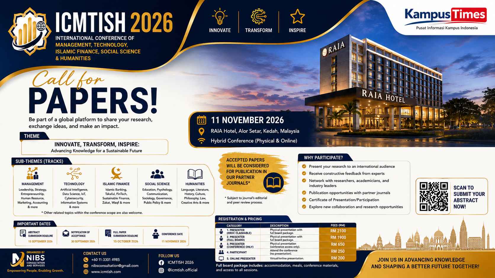 ICMTISH 2026 Buka Call for Papers, Kesempatan Publikasi Internasional di Malaysia Resmi Dibuka