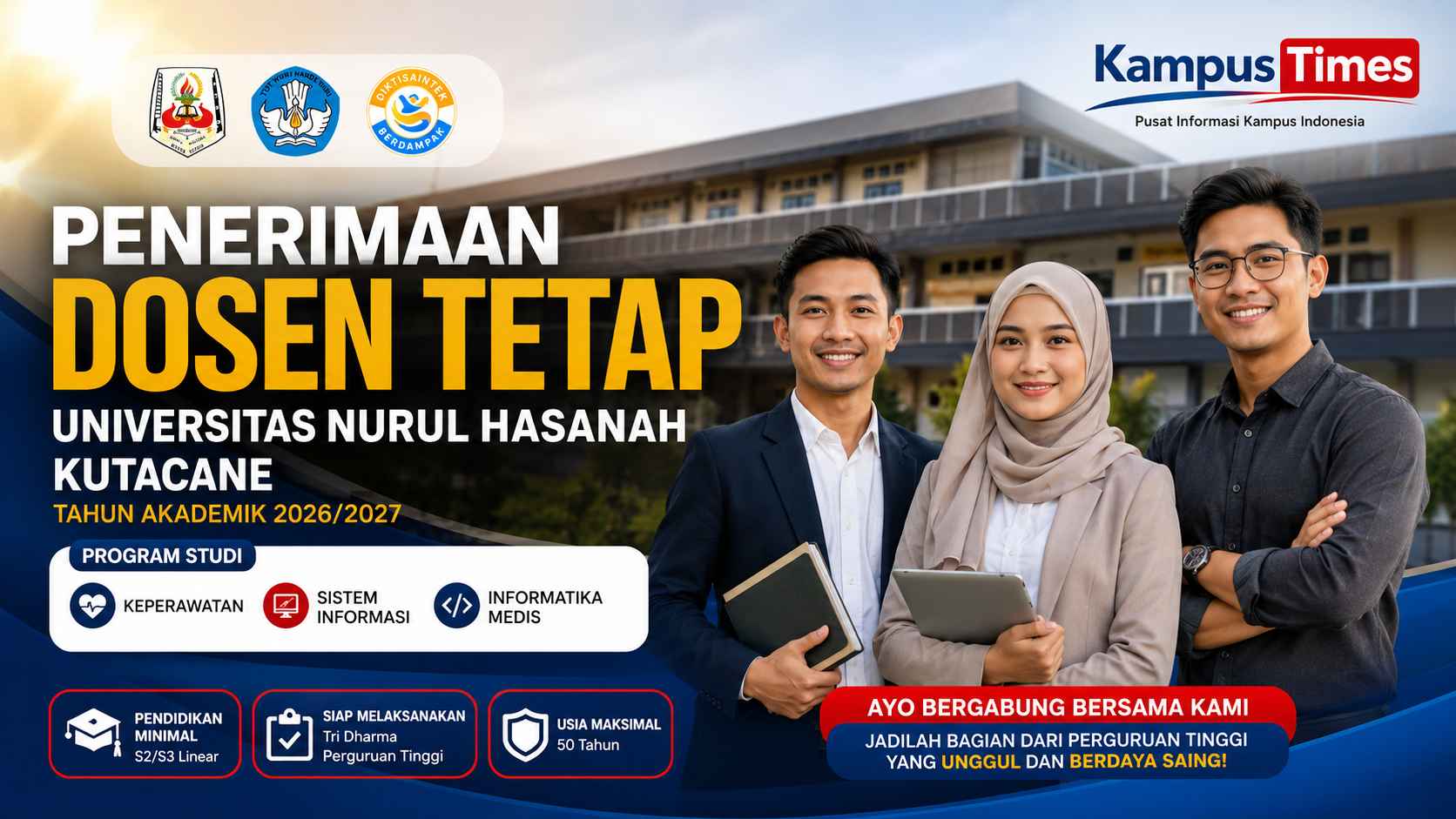 Lowongan Dosen Tetap Universitas Nurul Hasanah Kutacane 2026/2027 Dibuka, Simak Syarat, Prodi, dan Cara Daftarnya