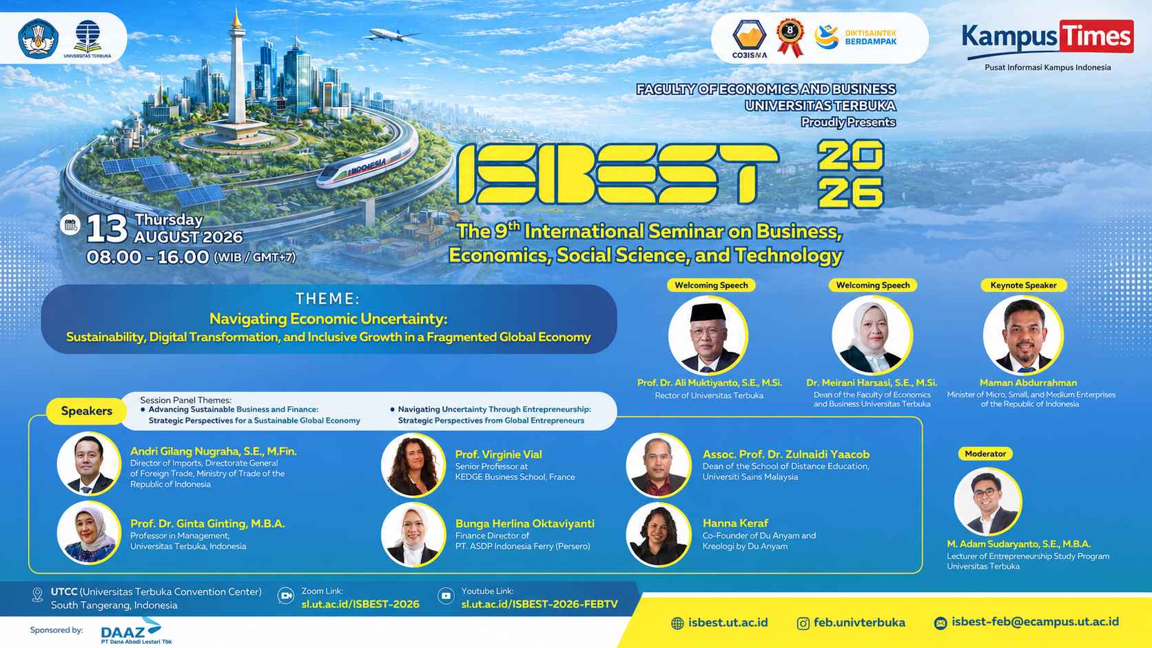 ISBEST 2026 Universitas Terbuka: Seminar Internasional Bahas Transformasi Digital, Ekonomi Berkelanjutan, dan Pertumbuhan Inklusif Global