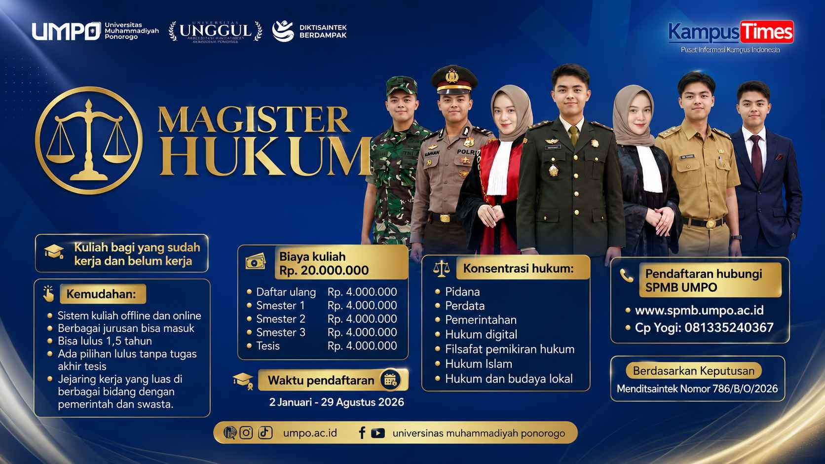 Magister Hukum UMPO 2026 Resmi Dibuka, Kuliah Fleksibel dengan Konsentrasi Hukum yang Relevan di Era Digital