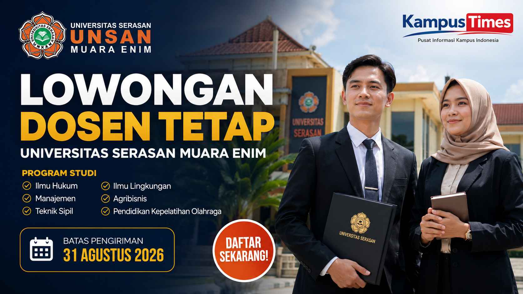 Lowongan Dosen Tetap Universitas Serasan Muara Enim 2026 Dibuka, Simak Syarat dan Cara Daftarnya