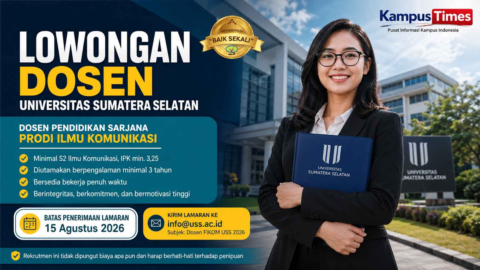 Lowongan Dosen Universitas Sumatera Selatan 2026 Dibuka, Simak Syarat, Dokumen, dan Cara Melamarnya