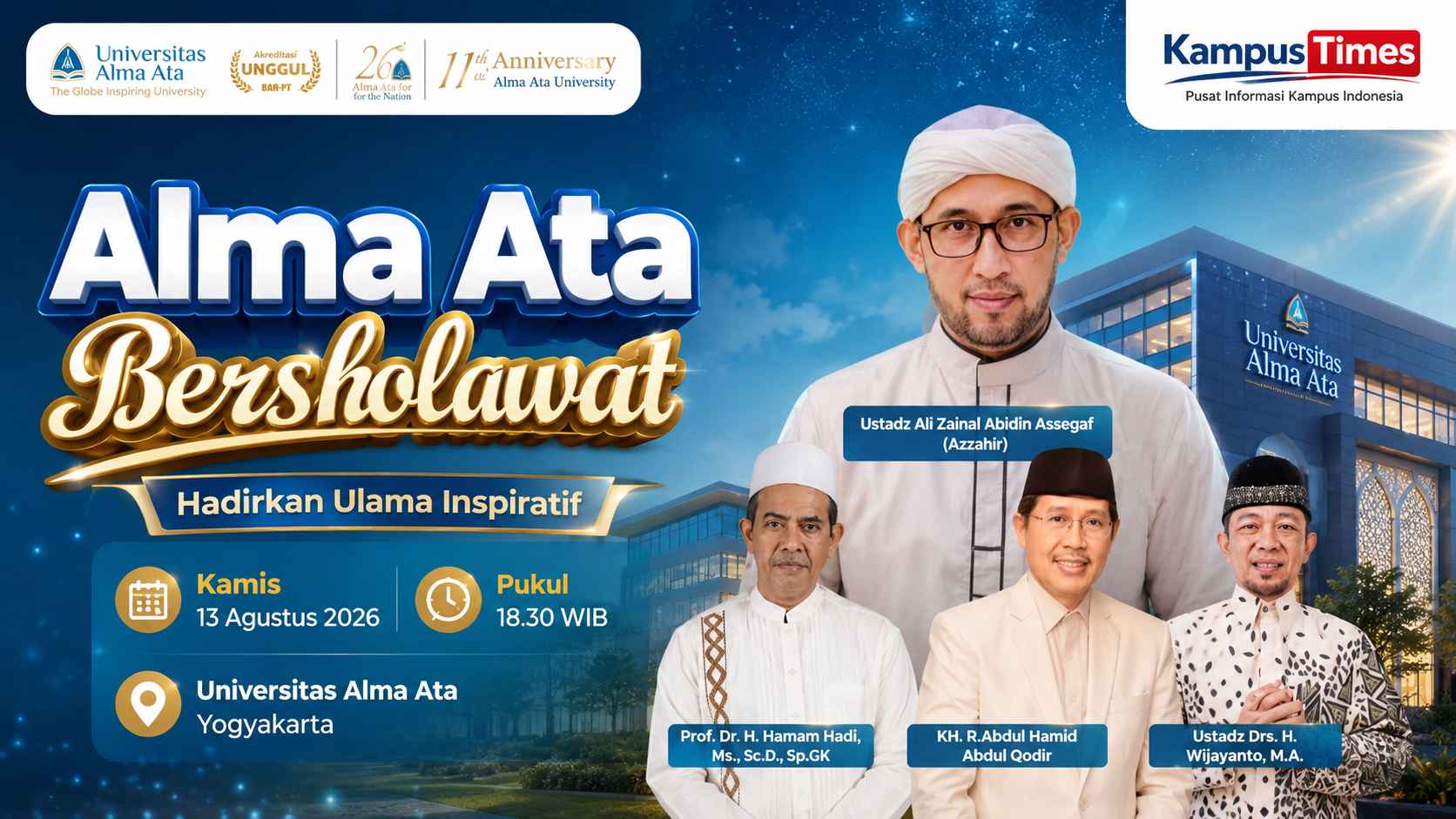 Universitas Alma Ata Gelar Bersholawat 2026, Hadirkan Habib Ali Zainal Abidin Assegaf dan Sejumlah Tokoh Nasional