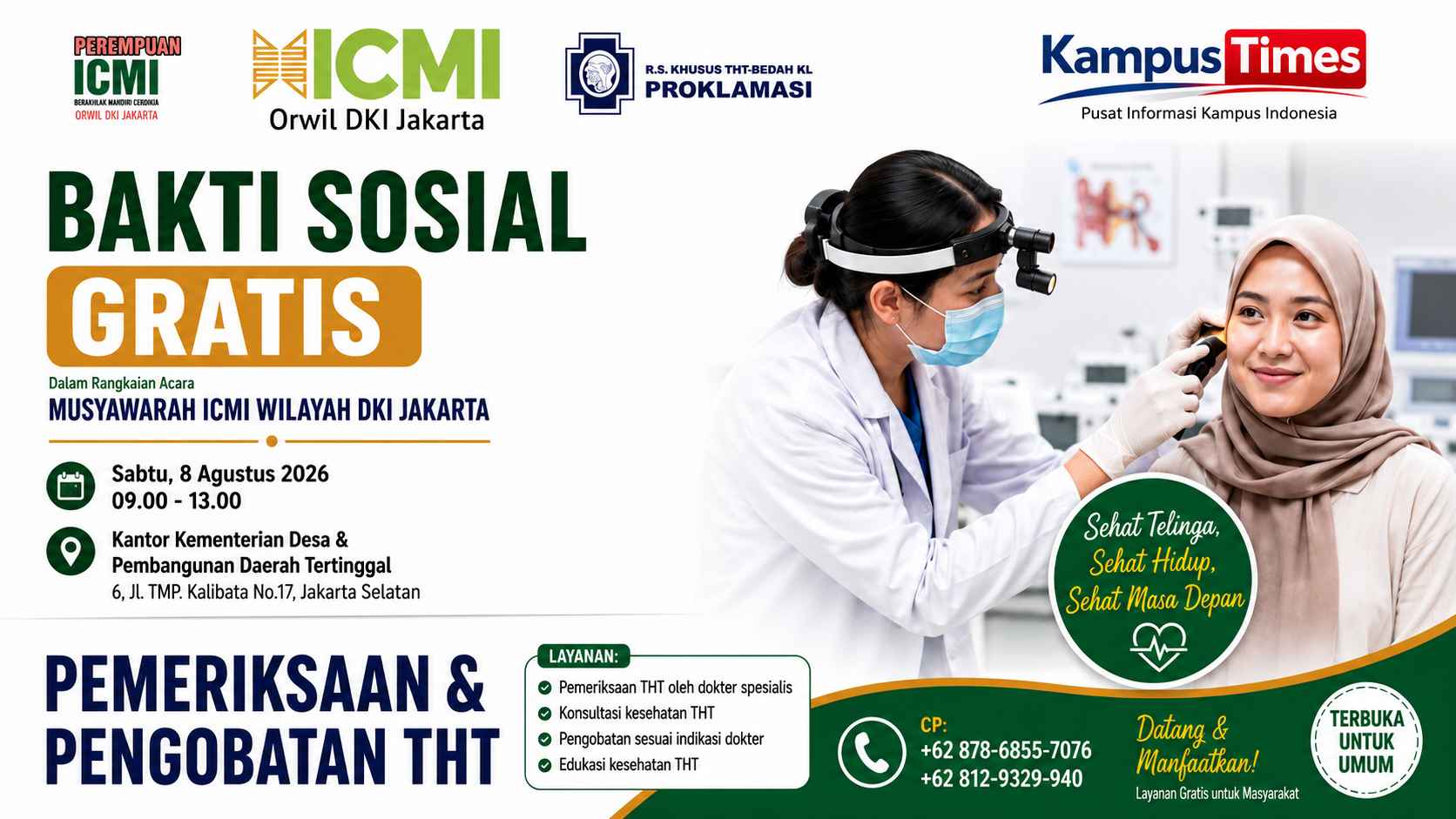 ICMI DKI Jakarta Gelar Bakti Sosial Pemeriksaan dan Pengobatan THT Gratis, Terbuka untuk Masyarakat Umum