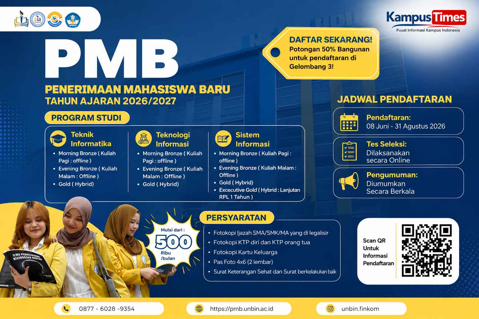 PMB FINKOM UNBIN 2026/2027 Gelombang 3 Dibuka
