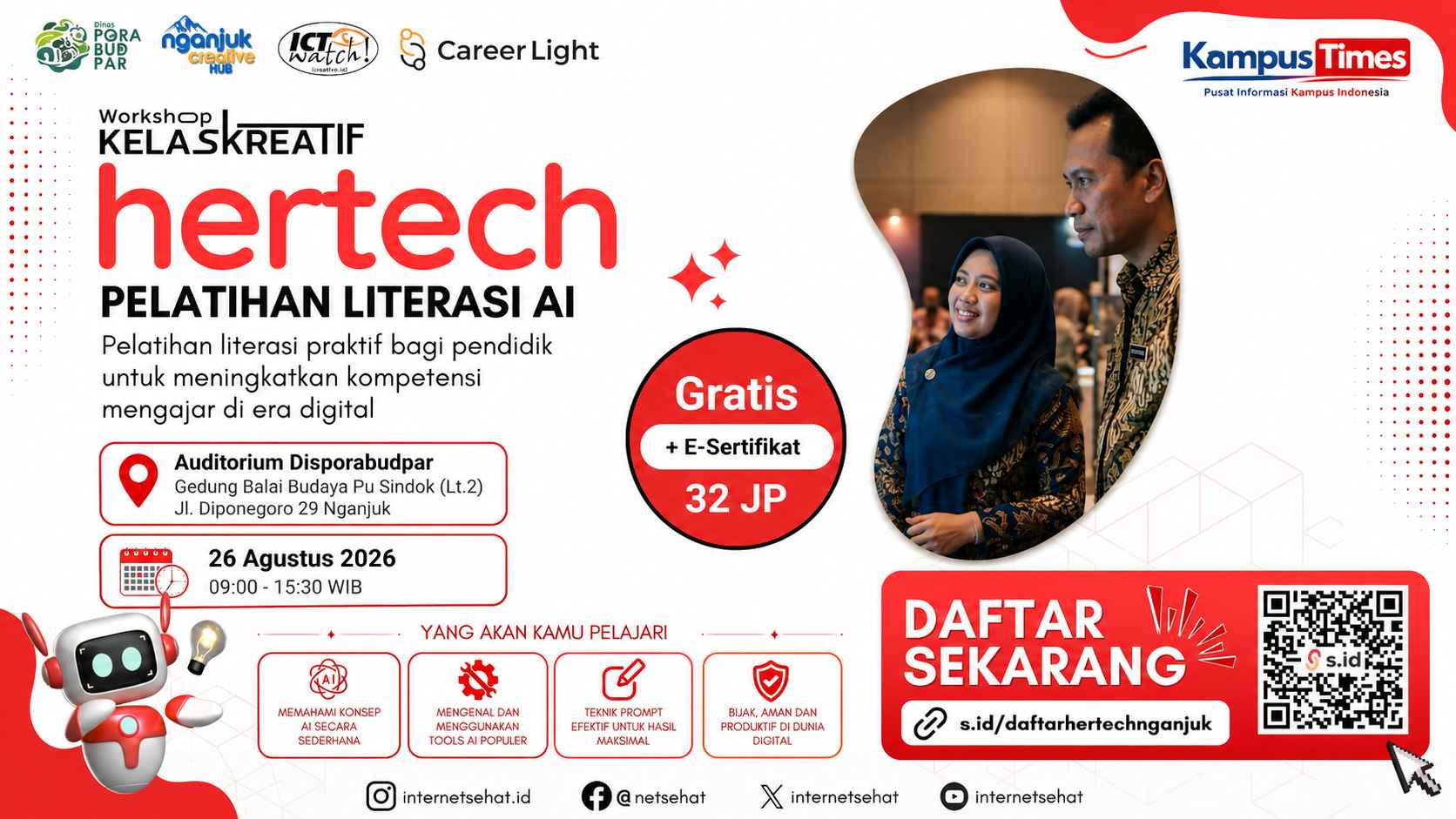 Workshop Hertech Nganjuk Gratis, Pelatihan Literasi AI untuk Pendidik dengan E-Sertifikat 32 JP