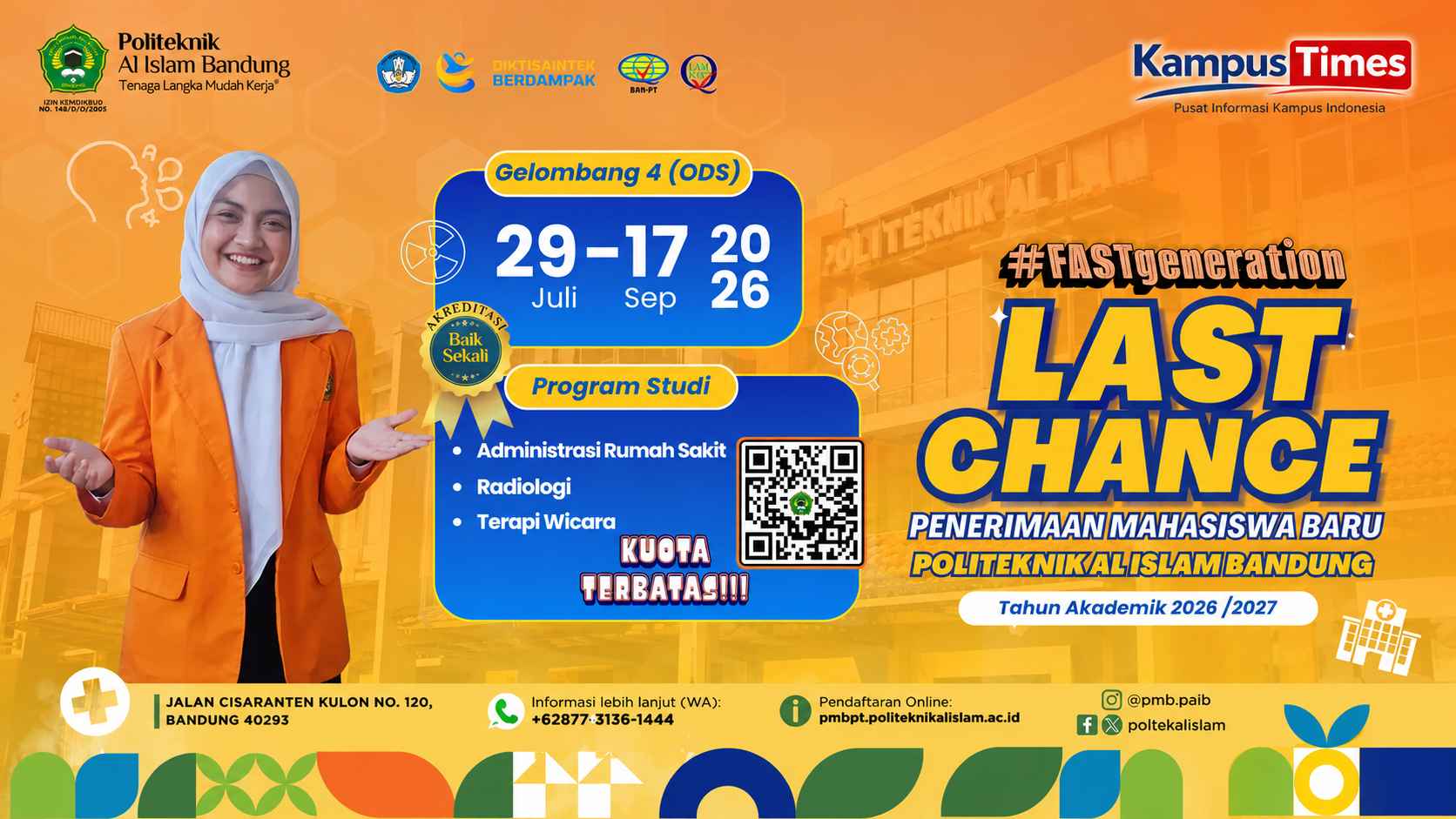 PMB Politeknik Al Islam Bandung Gelombang 4 Dibuka hingga 17 September 2026, Last Chance untuk Calon Mahasiswa
