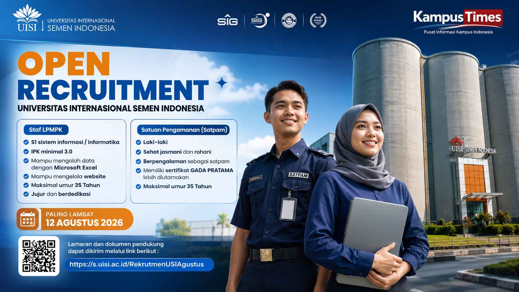 Lowongan Kerja UISI Agustus 2026 Dibuka, Ada Posisi Staf dan Satpam