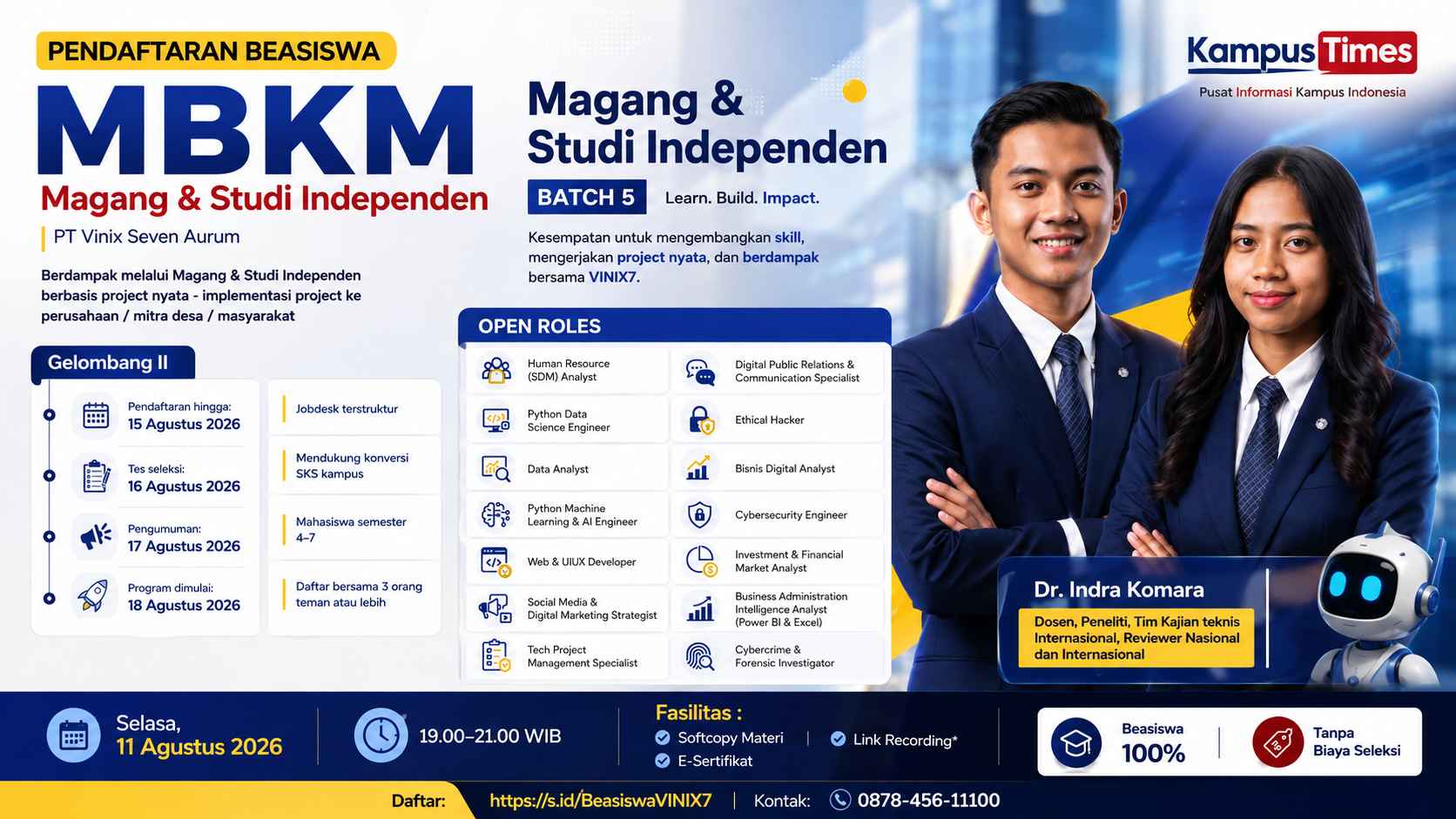 Pendaftaran Beasiswa MBKM Batch 5 PT Vinix Seven Aurum Dibuka, Cek Jadwal dan Posisi yang Tersedia