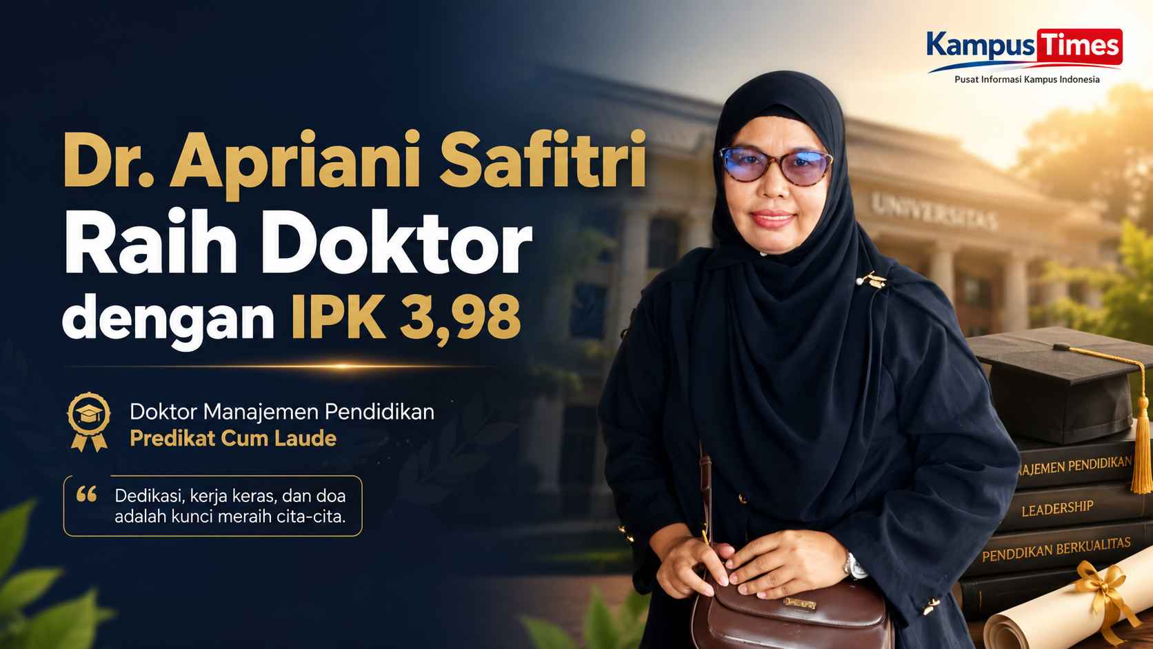 Dr. Apriani Safitri Raih Doktor Manajemen Pendidikan Cum Laude, IPK 3,98
