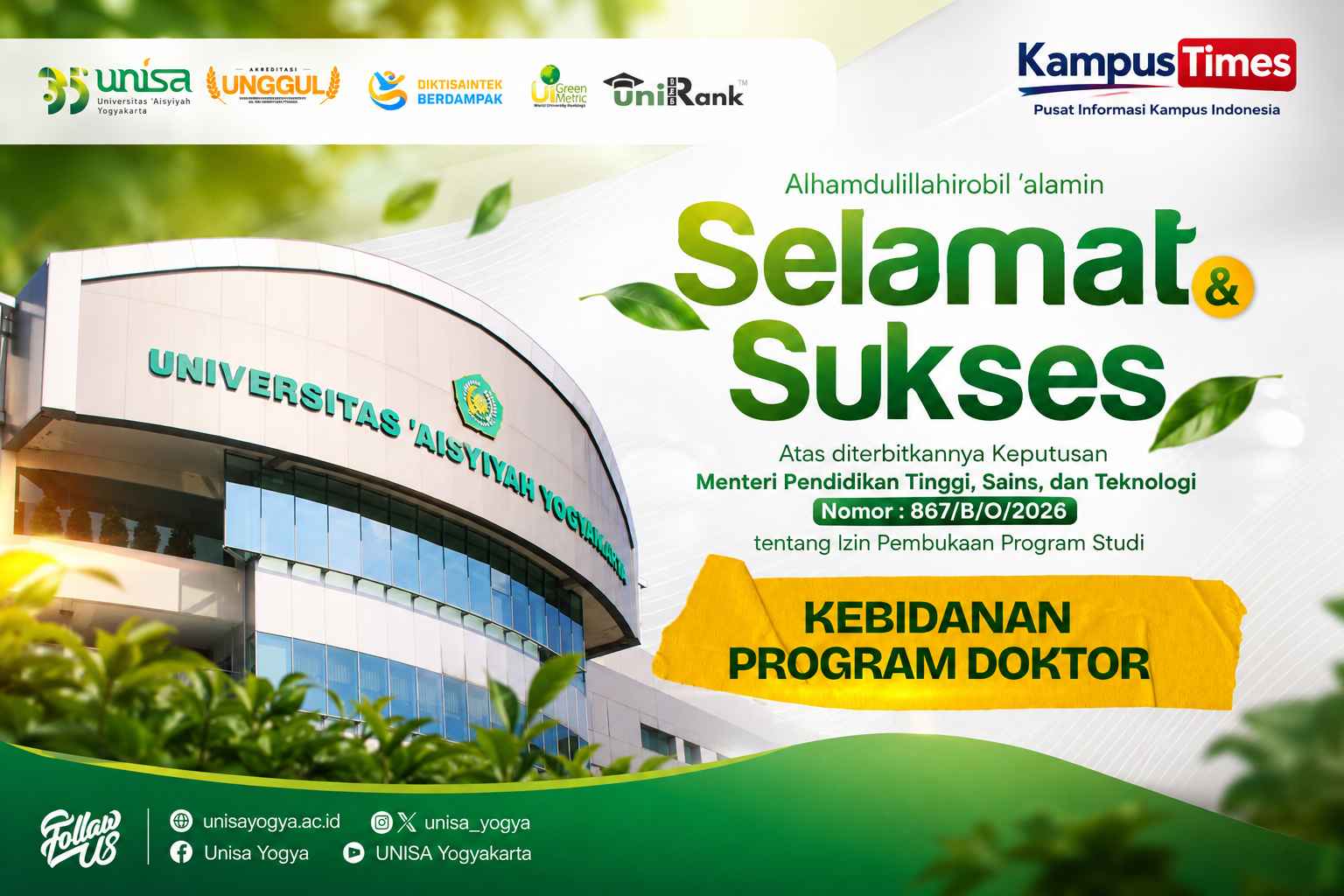 UNISA Yogyakarta Resmi Buka Program Doktor Kebidanan, Ini Dasar Keputusannya