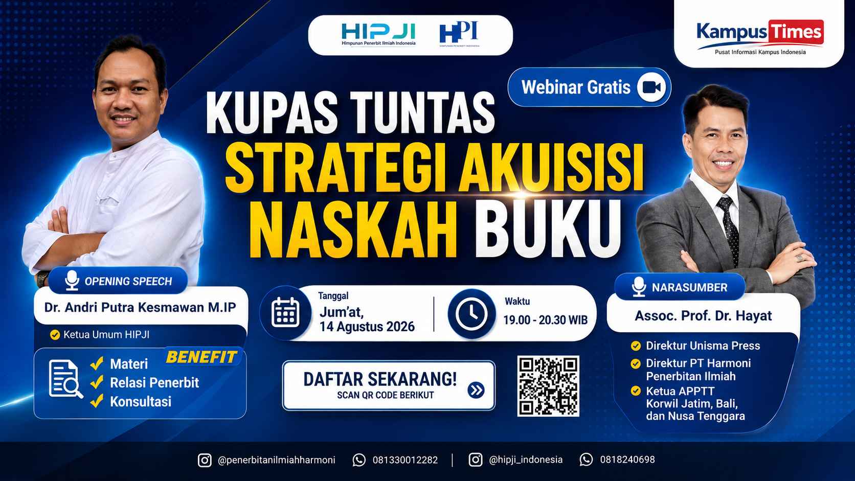 HIPJI Gelar Webinar Gratis “Kupas Tuntas Strategi Akuisisi Naskah Buku” 14 Agustus 2026