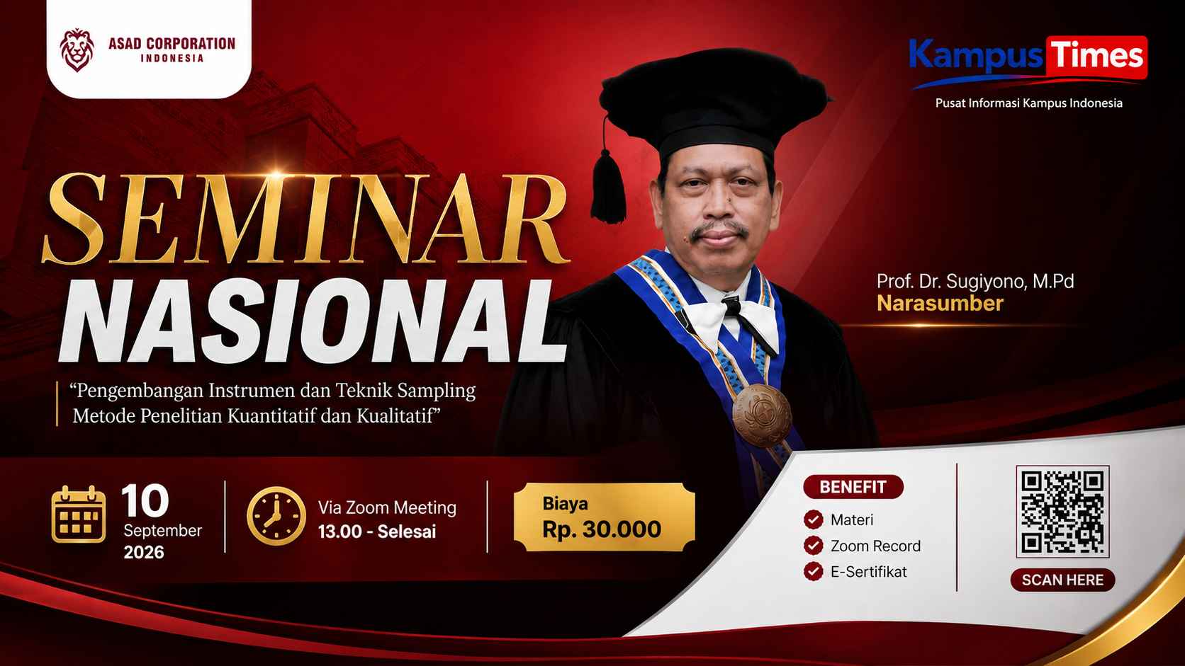 Seminar Nasional 2026 Bersama Prof. Sugiyono, Bahas Instrumen dan Teknik Sampling Penelitian