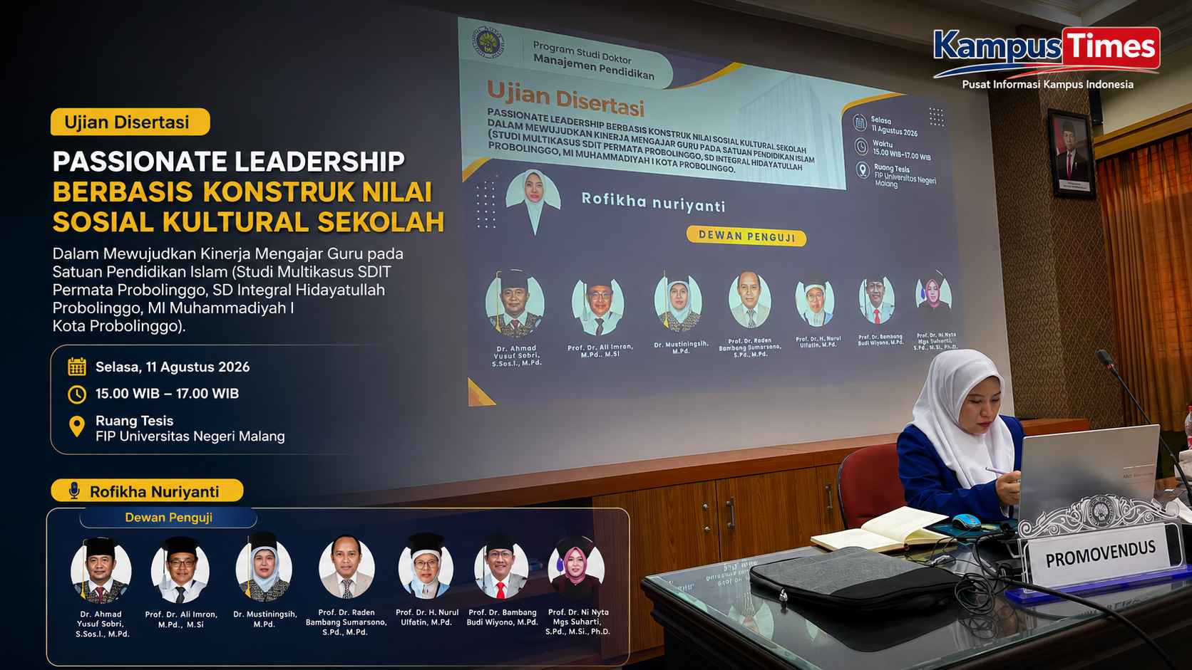 Rofikha Nuriyanti Uji Disertasi di UM, Ungkap Model Passionate Leadership Pendidikan Islam