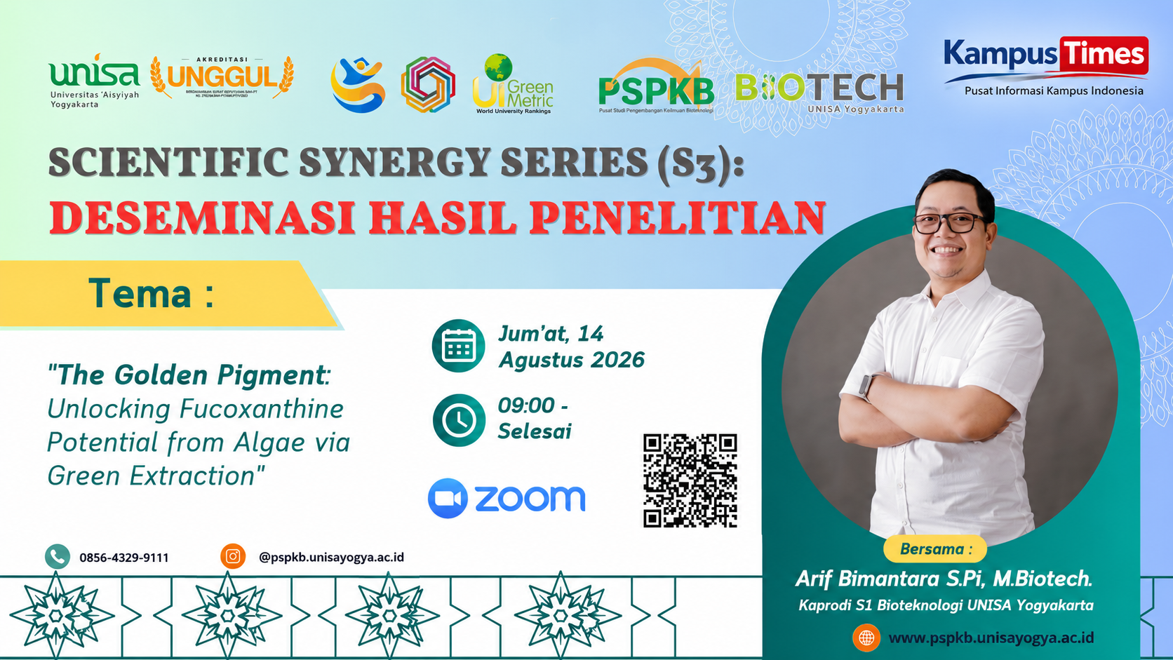 UNISA Yogyakarta Gelar Scientific Synergy Series 14 Agustus 2026, Bahas Potensi Fucoxanthine dari Alga