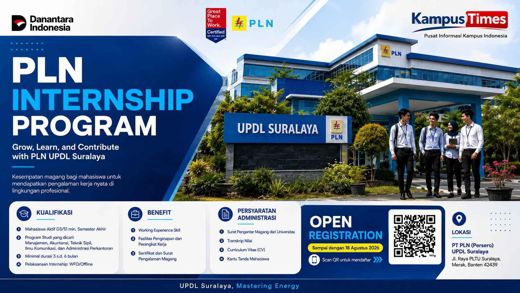 PLN Internship Program UPDL Suralaya 2026 Dibuka, Cek Syarat dan Cara Daftar
