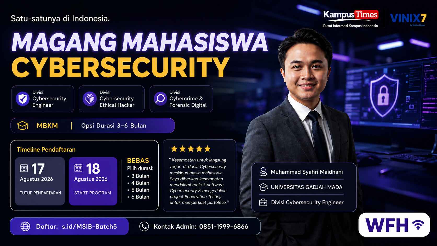 Magang Cybersecurity untuk Mahasiswa 2026: 3 Divisi, WFH, dan Konversi 18 SKS