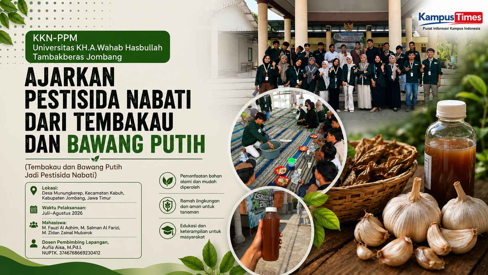KKN-PPM Universitas KH.A.Wahab Hasbullah Tambakberas Jombang Ajarkan Pestisida Nabati dari Tembakau dan Bawang Putih