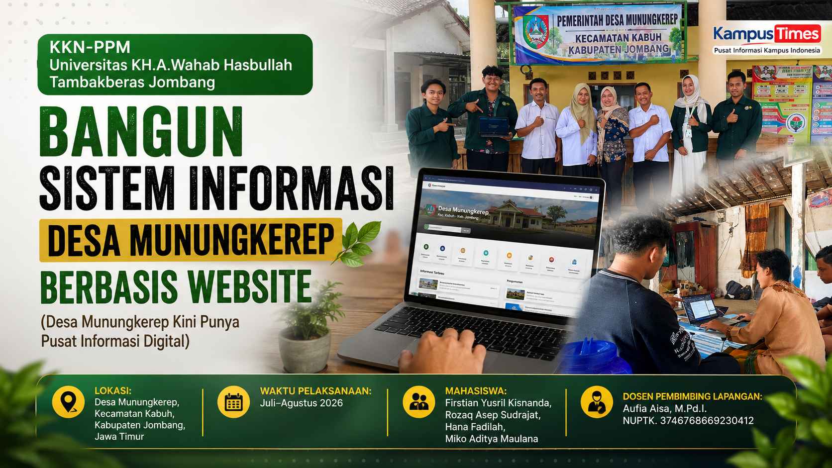 KKN-PPM Universitas KH.A.Wahab Hasbullah Tambakberas Jombang Bangun Sistem Informasi Desa Munungkerep Berbasis Website