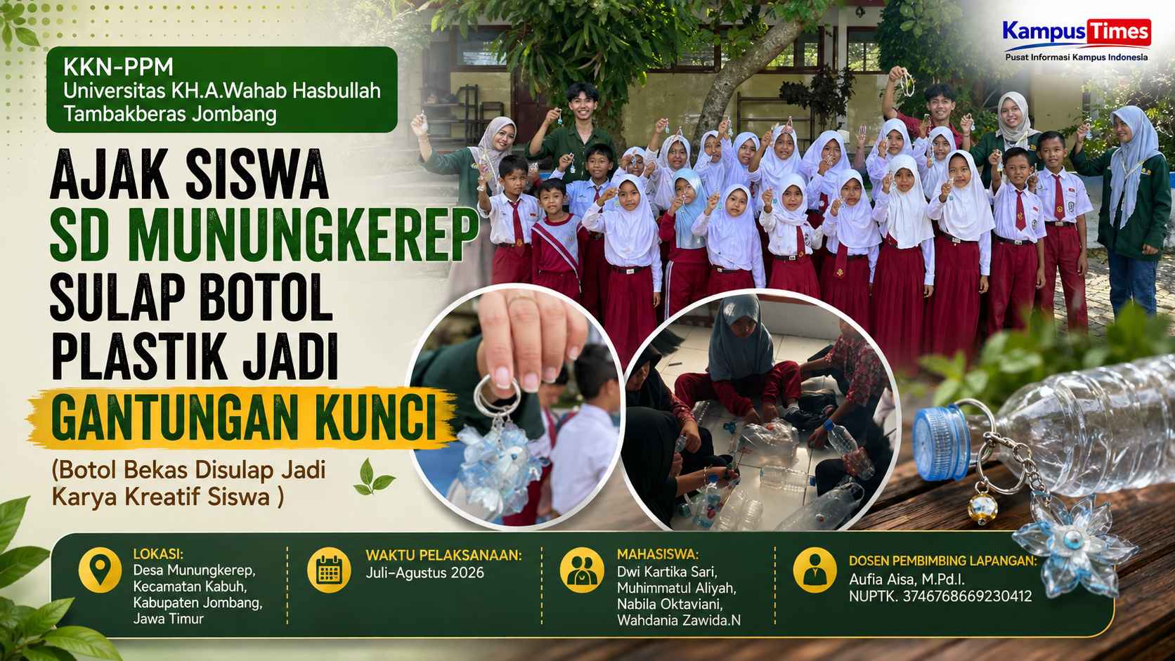 KKN-PPM Universitas KH.A.Wahab Hasbullah Tambakberas Jombang Ajak Siswa SD Munungkerep Sulap Botol Plastik Jadi Gantungan Kunci
