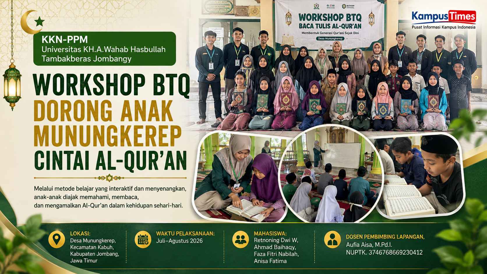 KKN-PPM Universitas KH.A.Wahab Hasbullah Tambakberas Jombang Gelar Workshop BTQ, Dorong Generasi Qur’ani di Munungkerep