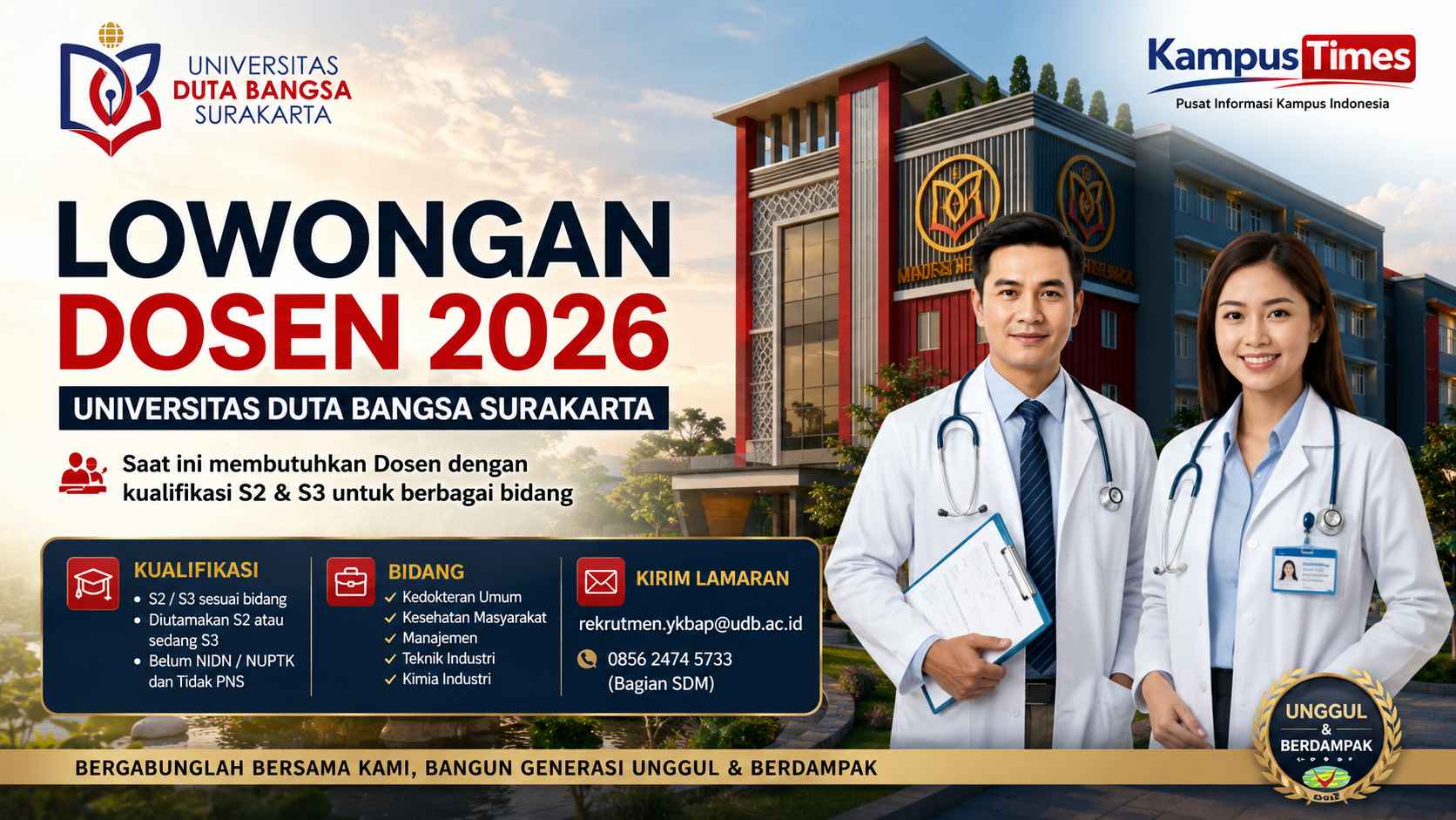 Lowongan Dosen Universitas Duta Bangsa Surakarta 2026, Buka untuk S2 dan S3