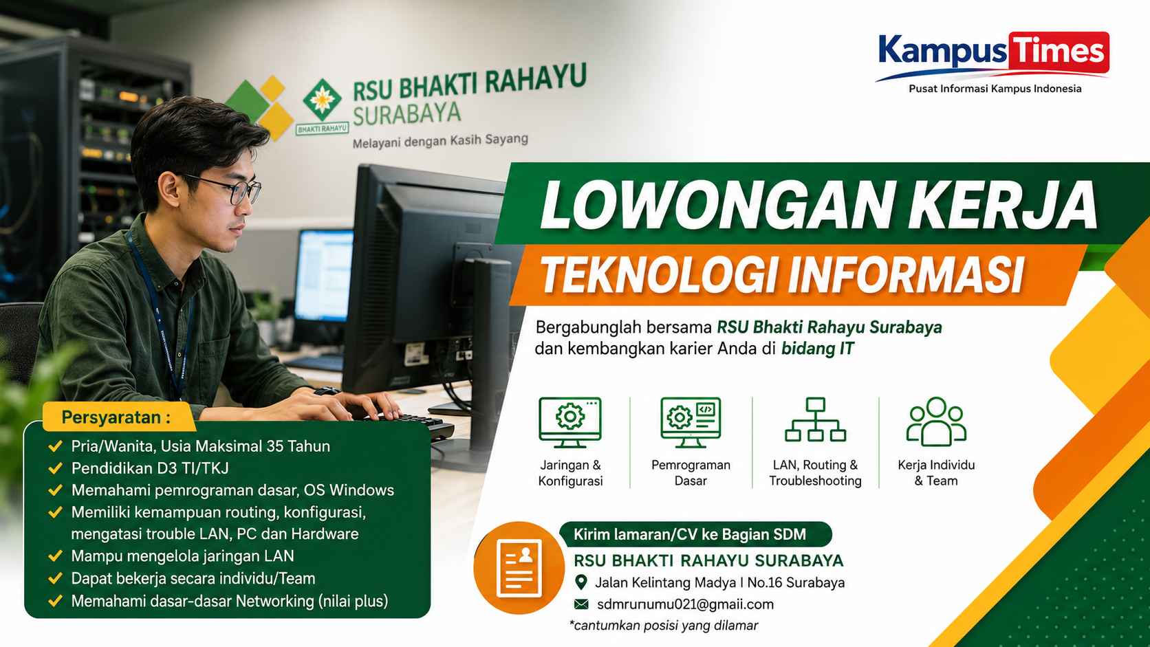 Lowongan Kerja Teknologi Informasi RSU Bhakti Rahayu Surabaya, Cek Syarat dan Cara Melamar