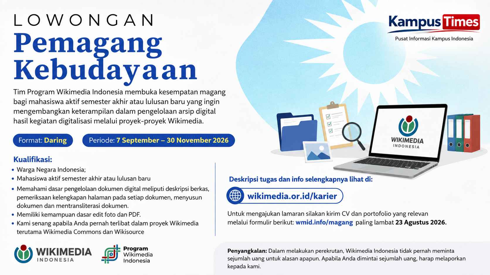 Wikimedia Indonesia Buka Magang Kebudayaan 2026, Cek Syarat dan Cara Daftar