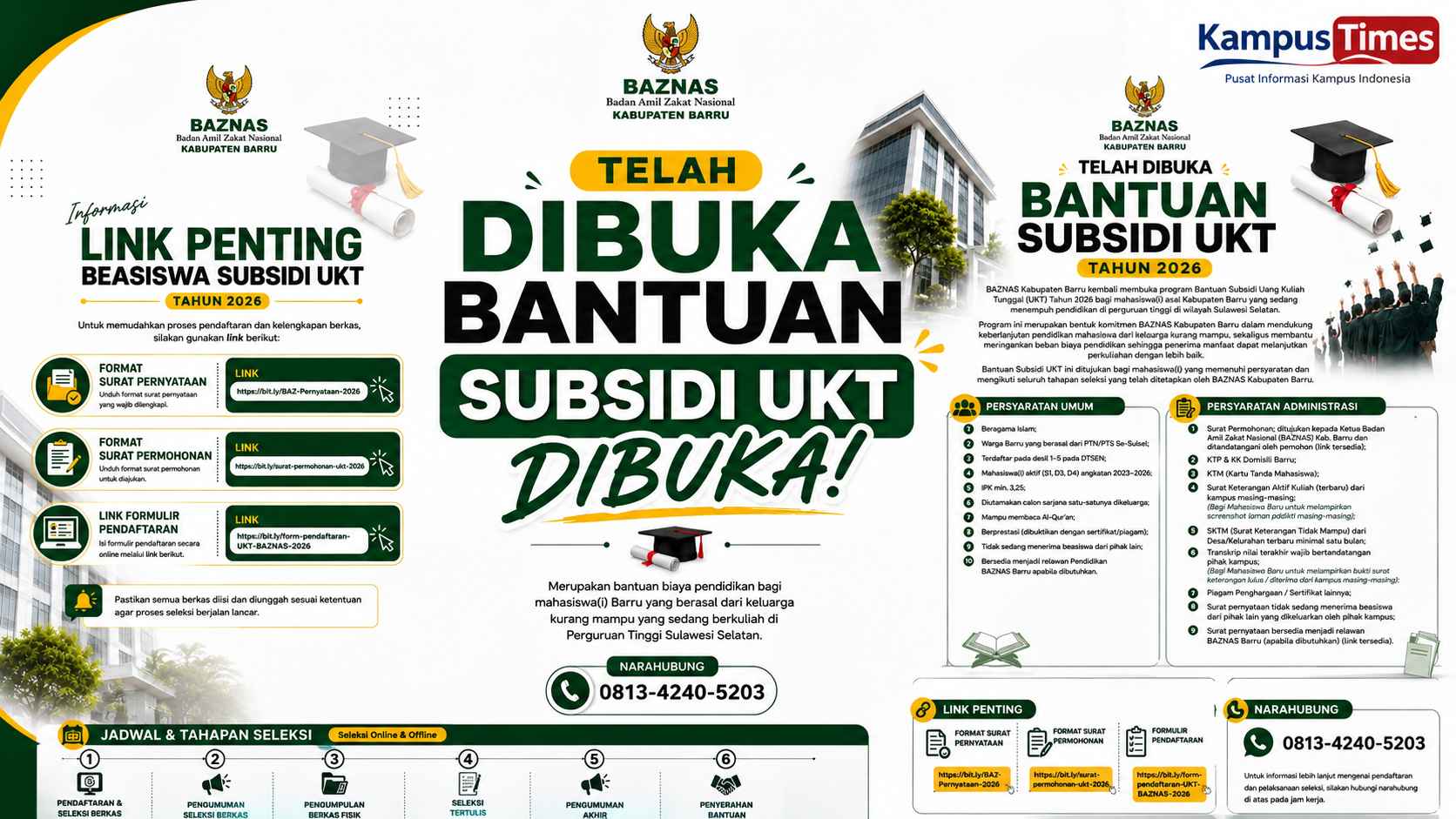 Beasiswa Subsidi UKT BAZNAS Barru 2026 Dibuka, Cek Syarat dan Jadwal Seleksinya