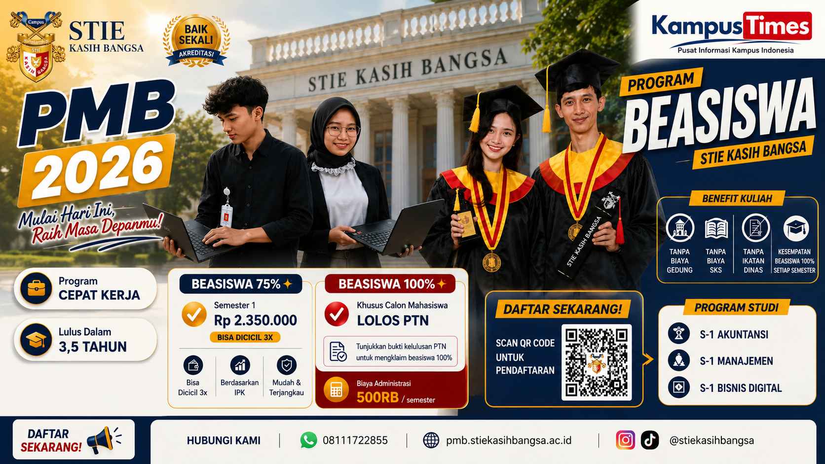 PMB STIE Kasih Bangsa 2026 Dibuka, Ada Beasiswa hingga 100 Persen