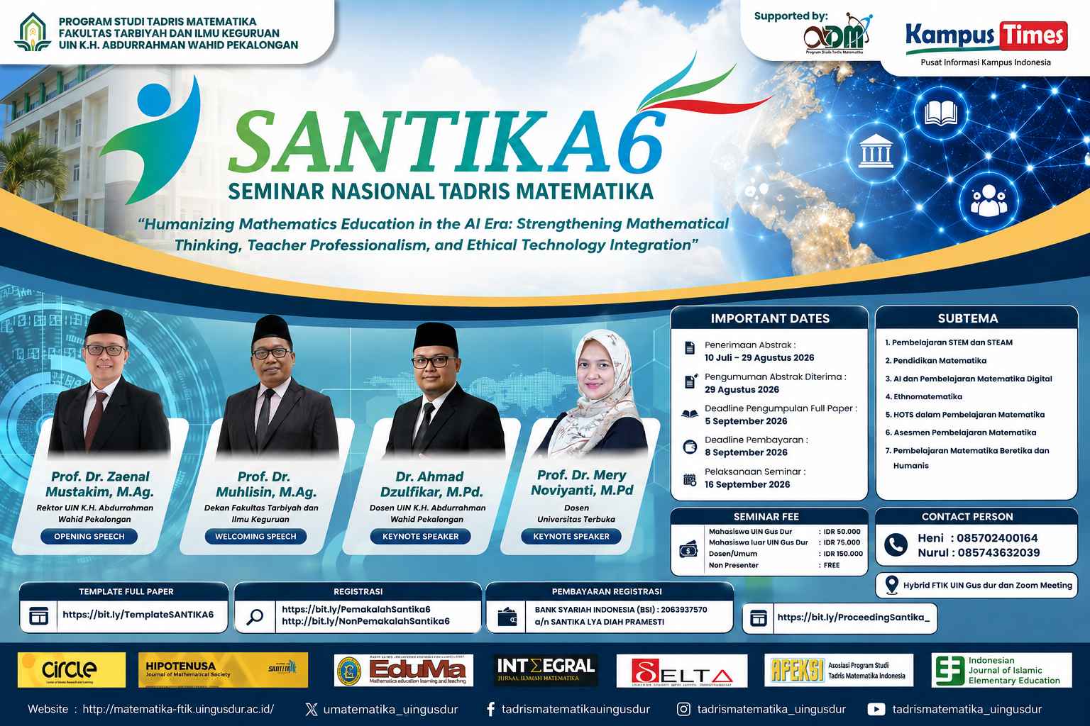 SANTIKA 6 2026 UIN Gus Dur Bahas Humanisasi Pendidikan Matematika di Era AI