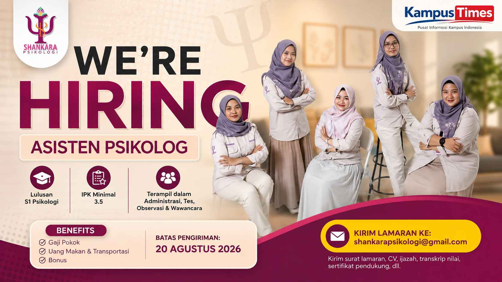 Lowongan Asisten Psikolog Shankara Psikologi 2026, Cek Syarat dan Cara Daftarnya