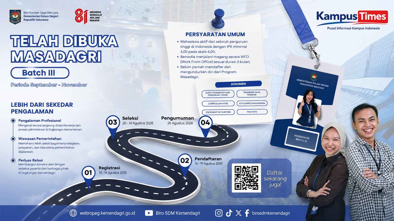 MASADAGRI Batch III Resmi Dibuka, Mahasiswa Bisa Magang di Kemendagri
