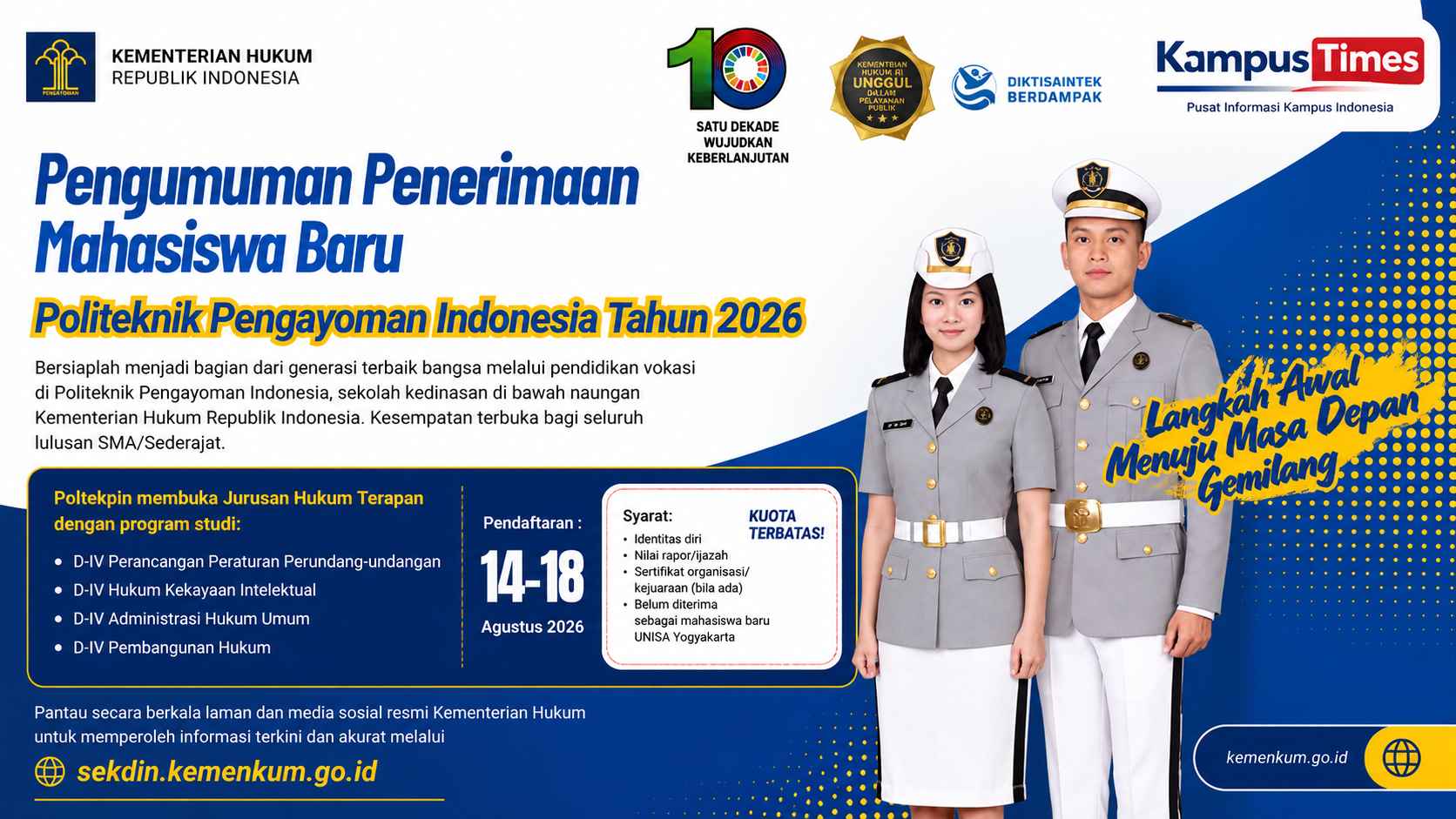 Penerimaan Mahasiswa Baru Politeknik Pengayoman Indonesia 2026 Dibuka, Ini 4 Prodi D-IV yang Bisa Dipilih
