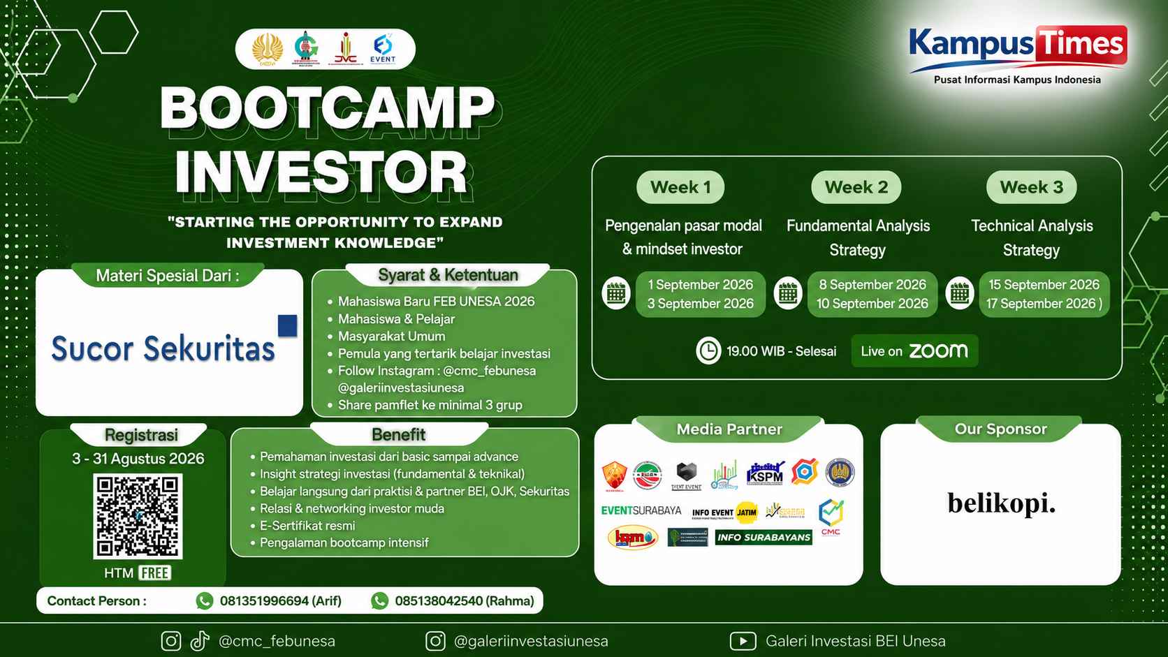 Bootcamp Investor 2026 Dibuka, Belajar Investasi dari Dasar hingga Analisis Teknikal