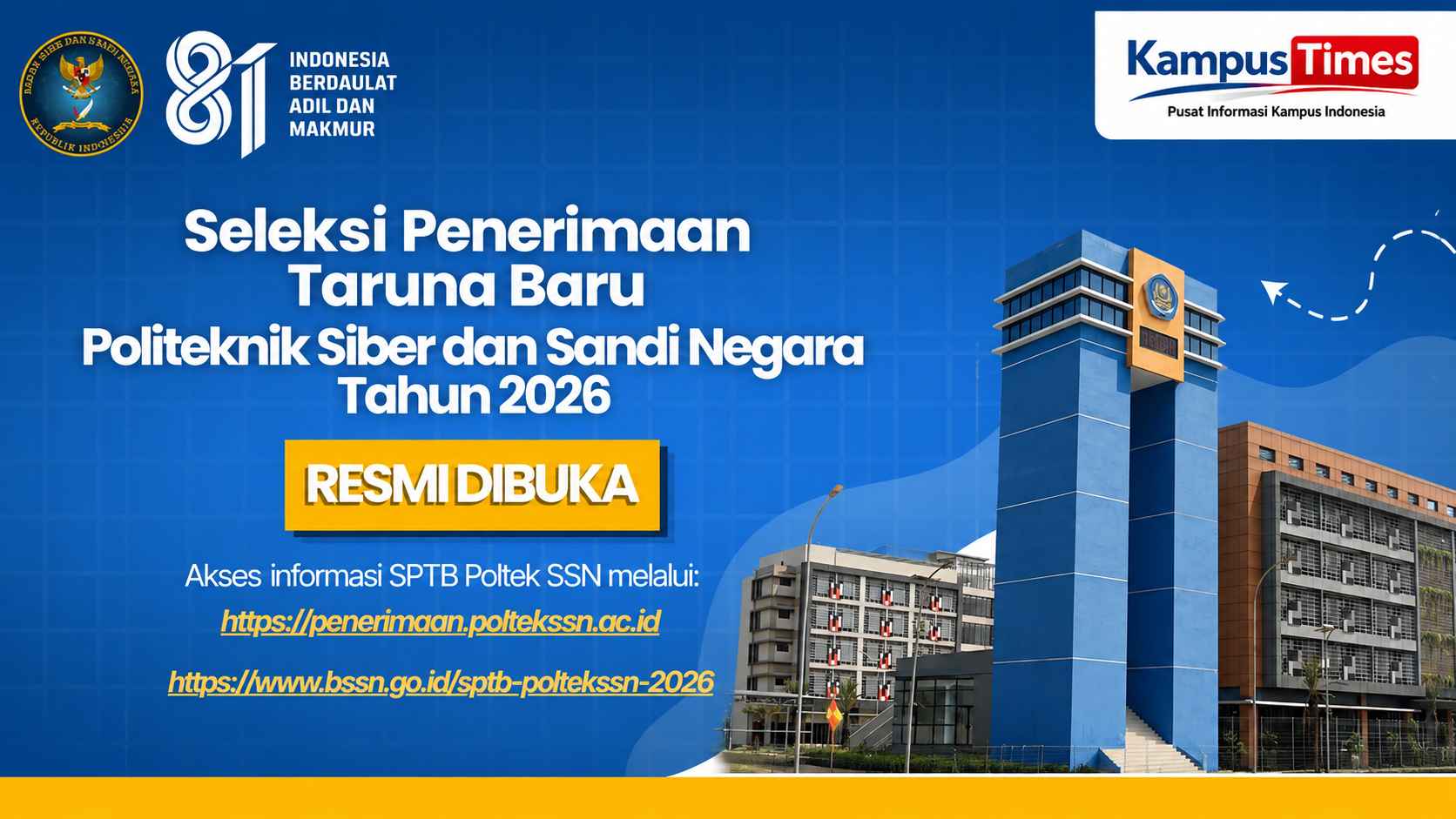 SPTB Poltek SSN 2026 Resmi Dibuka, Cek Informasi Pendaftaran Taruna Baru