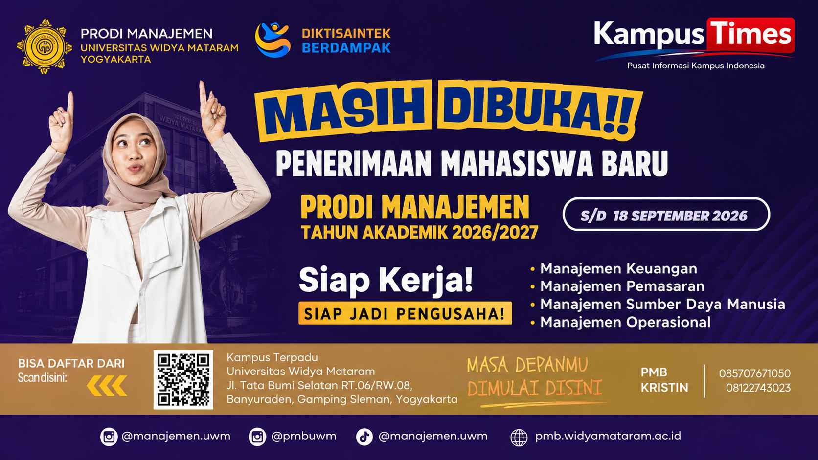 Penerimaan Mahasiswa Baru Prodi Manajemen UWM 2026/2027 Masih Dibuka hingga 18 September