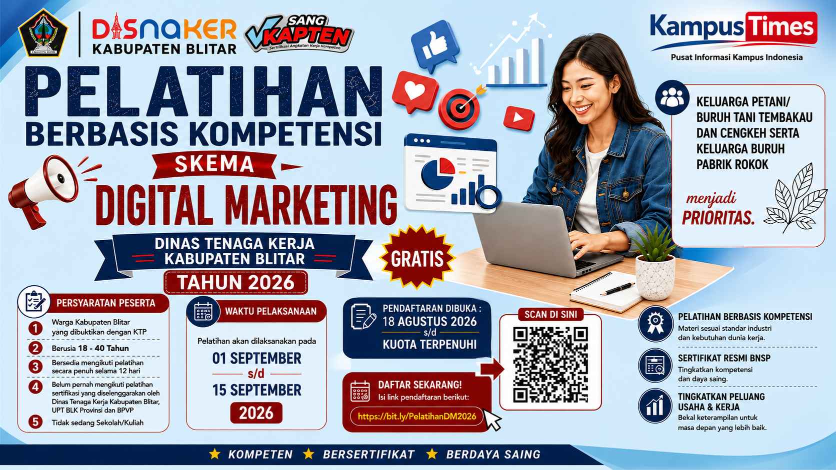 Pelatihan Digital Marketing Gratis Kabupaten Blitar 2026, Dibuka 18 Agustus