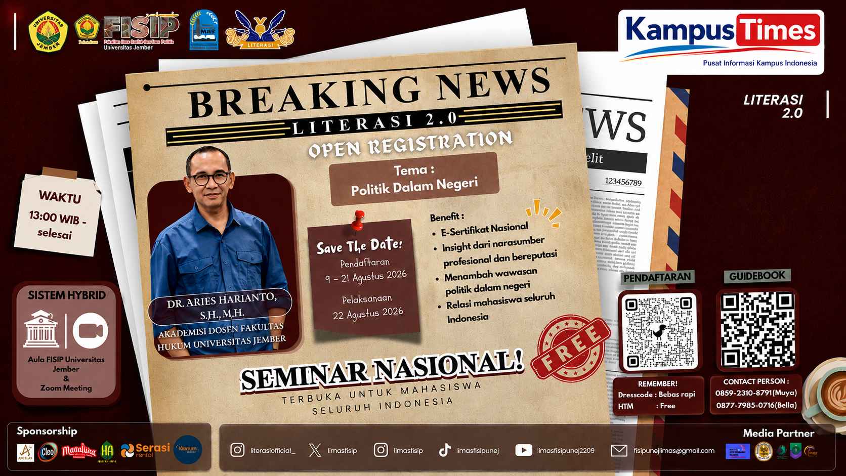Seminar Nasional LITERASI 2.0 2026 Gratis, Bahas Peran Generasi Muda dalam Politik
