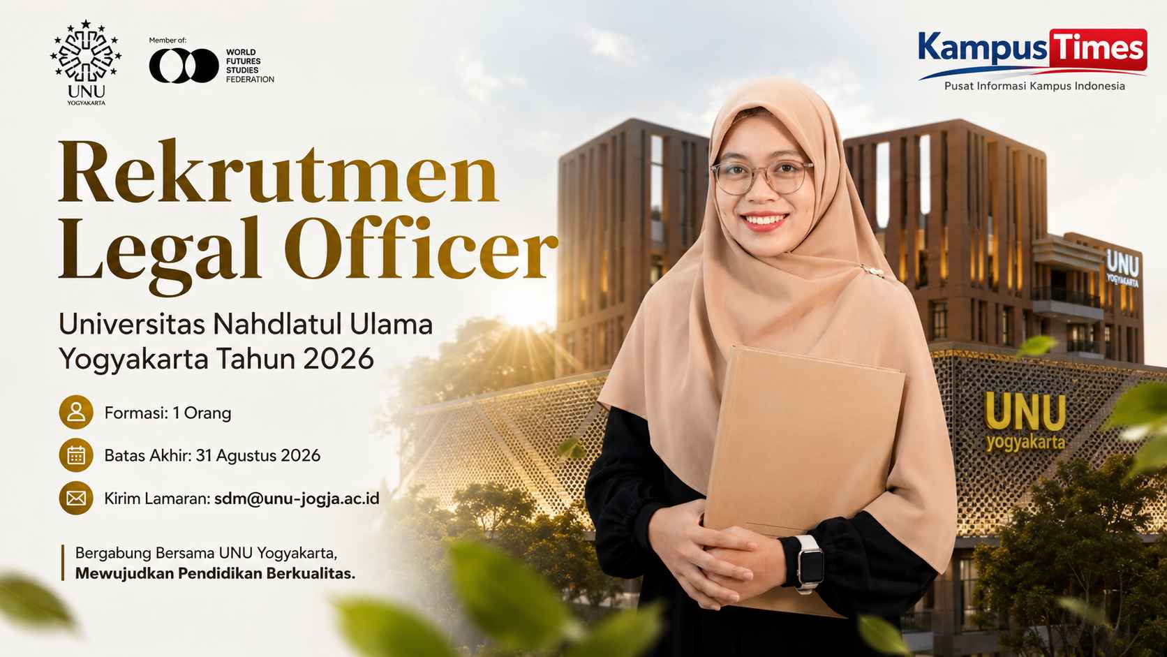 Lowongan Legal Officer UNU Yogyakarta 2026, Cek Syarat dan Cara Daftarnya