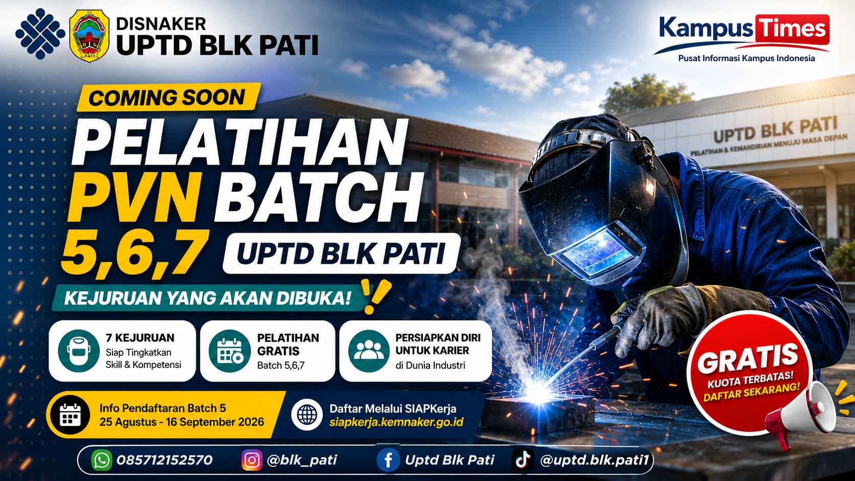 Pelatihan PVN UPTD BLK Pati Batch 5–7 Dibuka, Gratis dan Dapat Uang Saku