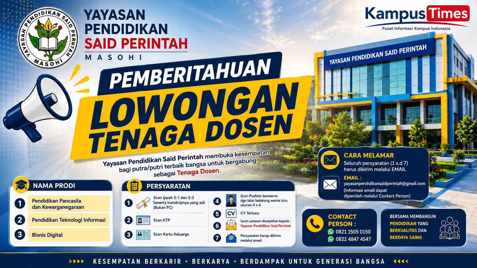 Lowongan Dosen Yayasan Pendidikan Said Perintah Masohi, Buka 3 Prodi