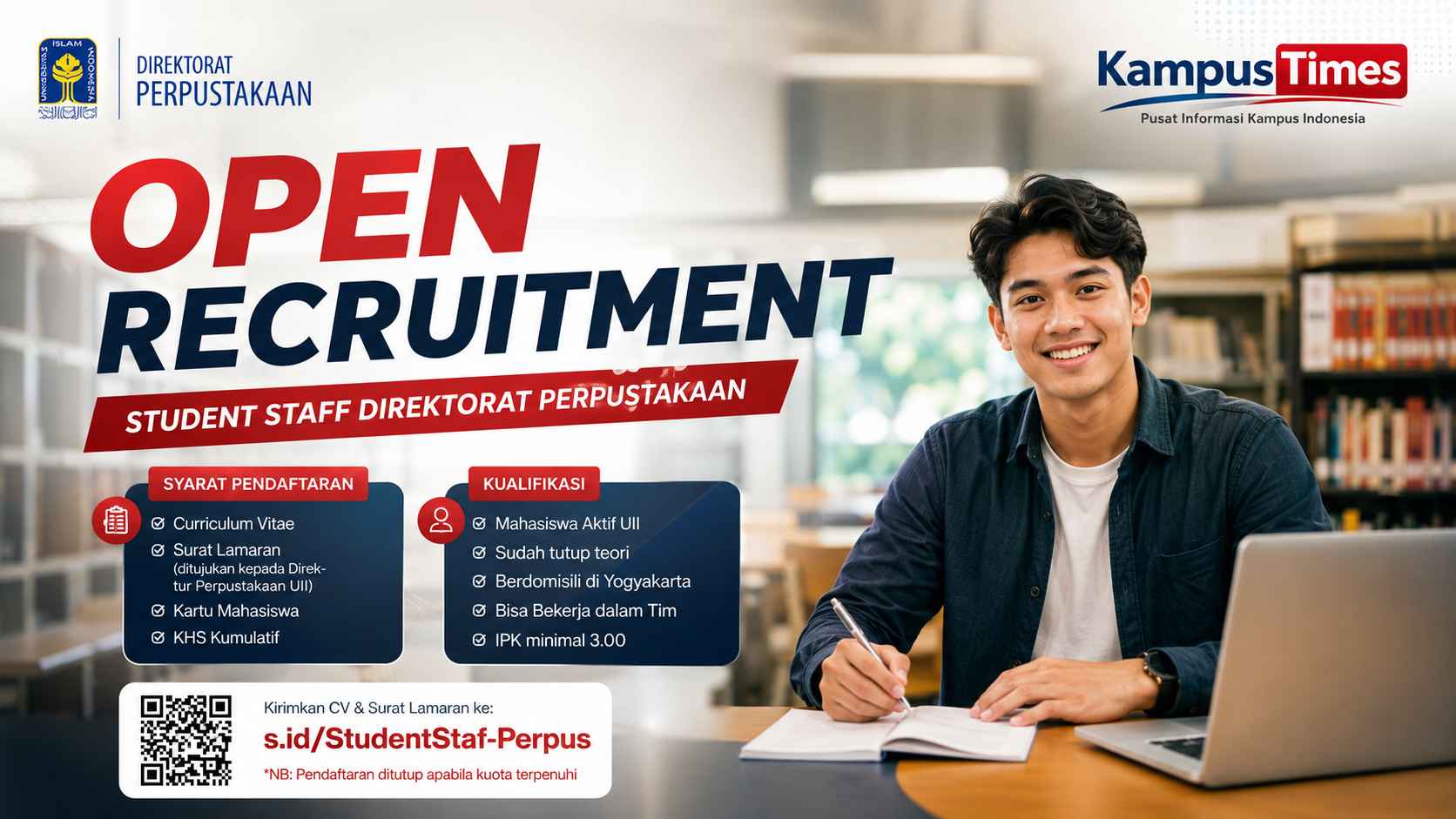 Open Recruitment Student Staff Perpustakaan UII, Cek Syarat dan Cara Daftarnya